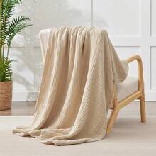 Large 50 X 70% Cotton Muslin 6-Layer Breathable Lightweight Throw Blanket Bed And Couch, Soft Quilt Bedspread, All-Season Gauze Blanket Adults, Lavender - 01 - 米色 - 查看 5