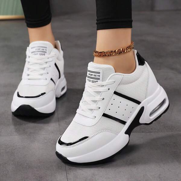 Tênis feminino casual, esportivo, com estampa de letras e solado grosso
