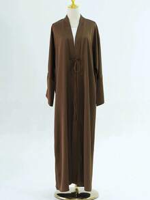 1pc Classic Solid Color Long Sleeve Robe, Elegant, Casual, Lightweight, Fine Fabric Construction, Sophisticated, Fashion, Open-Front Abaya - Abaya - View 11