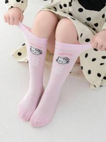 Sanrio 4 Pairs Kid Girls Knee High Socks, Hello Kitty, Mesh, Pink&White, Heart Thigh High, Cute School Style, Thin, Suitable For Students, Everyday, Back To School Season, New Semester, Classroom, Festival Matching, Can Be Paired With Lolita Skirt