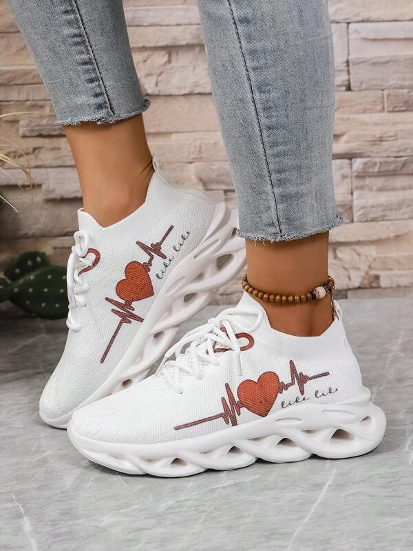 Damen Outdoor Laufschuhe, lässige Plateau-Sportschuhe, Herzförmige Athleisure Sneaker