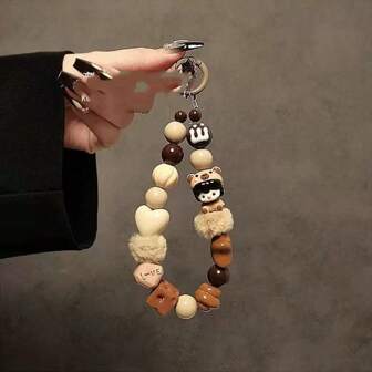 Porte-clés en forme d'ours mignon, chaîne de téléphone, lanière, pendentif perlé universel, collier charm