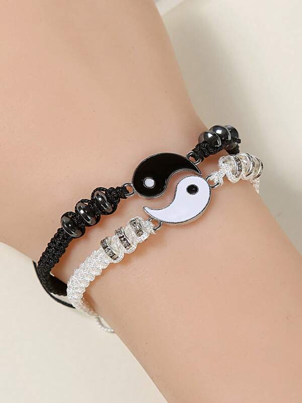 Pulsera para mejor amiga de 2 Yin Yang a juego con cordón ajustable, pulsera para la amistad, relación, novio/a, regalo de San Valentín