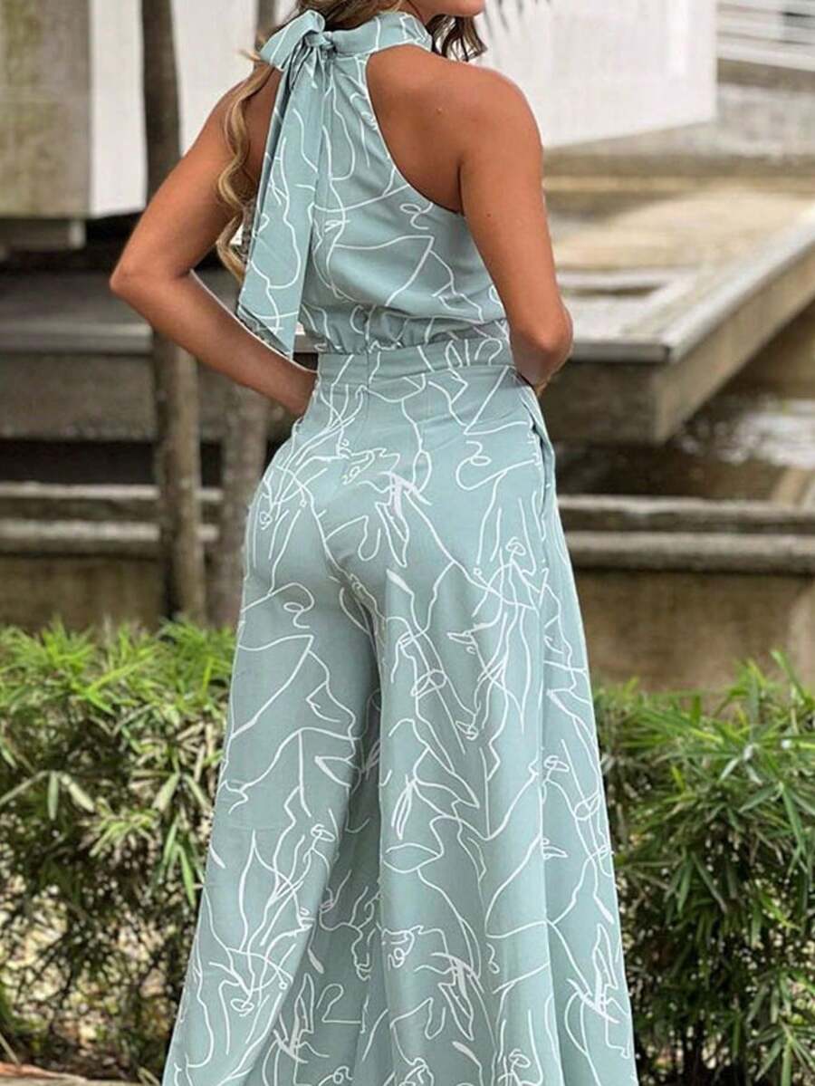 Women's Jumpsuit Elegant Stylish For Vacation, With All-Over Print On The Leg And Slanted Pockets With Straps, Perfect For Summer! - 淺藍色 - 查看 1
