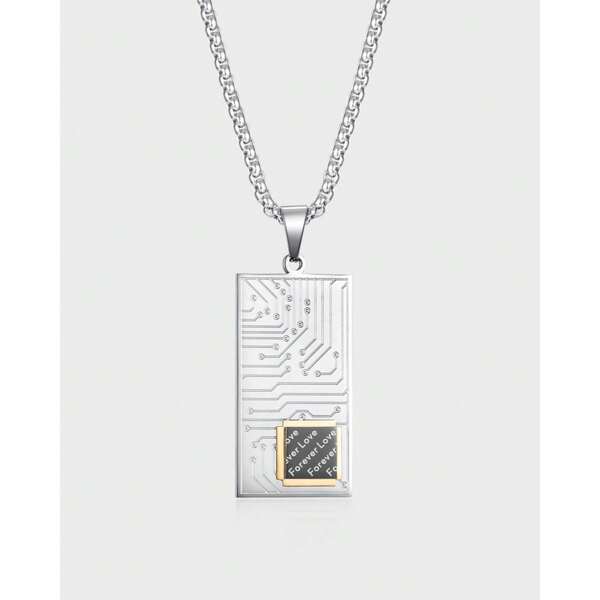 Europe & US Popular Stainless Steel Rectangular Circuit Board Pendant Necklace, Punk & Hip Hop Design For Men
