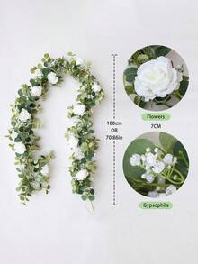 6.5ft Artificial Eucalyptus Garland With White Roses & Green Foliage - Elegant Faux Floral Greenery Vine For Wedding Table Centerpieces, Party Decor, And Valentine's Day Room Accents, Romantic Table Setting | Romantic Atmosphere Enhancer | Realistic Leaf Design, Flower Decorations - One Size - View 4