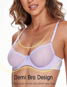 Women's Sexy 1/2 Cup Lace Bra Balconette Mesh Underwired Demi Shelf Bra Unlined See Through Bralettehalloween - Light Purple - 查看 10