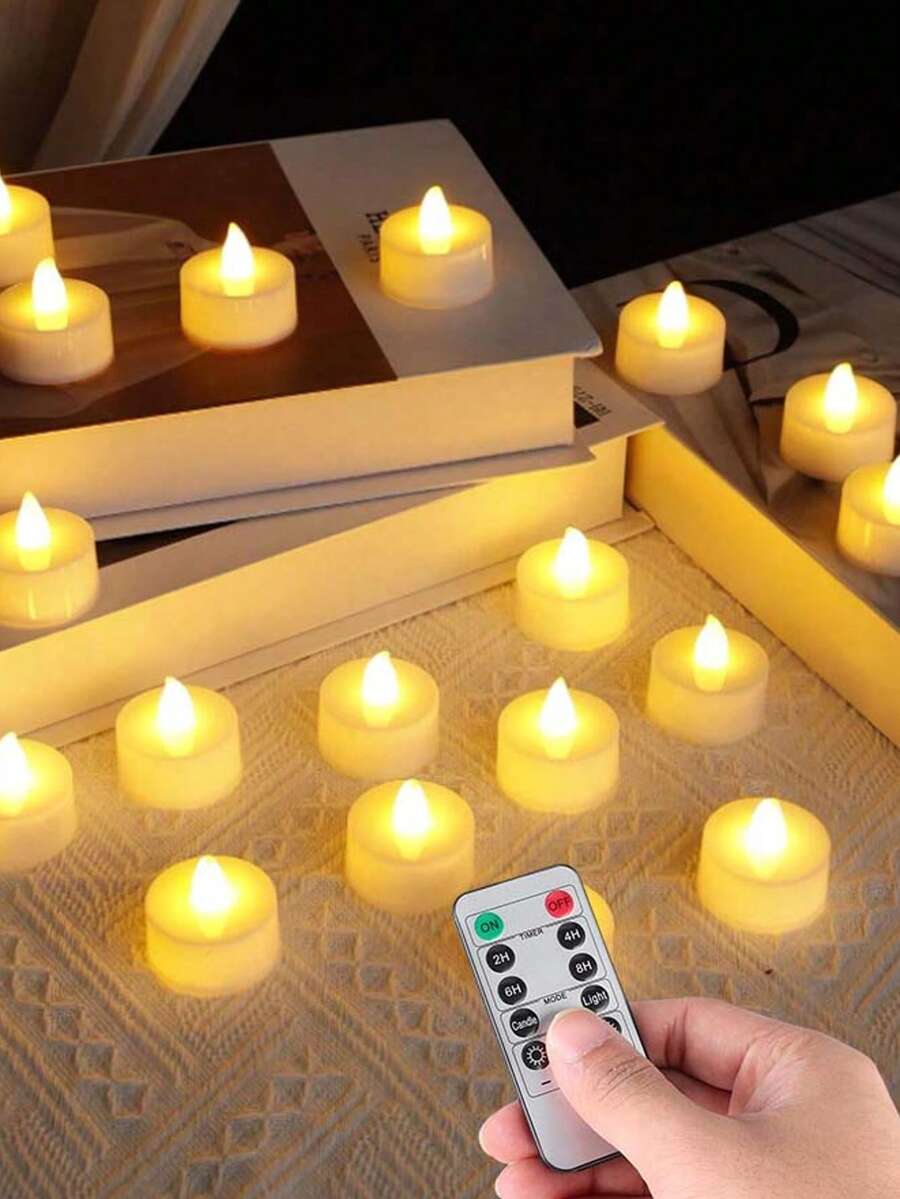6/12/24 Peças Velas LED, Velas sem Chama a Pilha, Velas de Chá, Luzes de Vela Românticas com Timer e Controle Remoto para Festa de Aniversário, Decoração de Casamento, Decoração Doméstica, Presentes - Branco - Visão 1