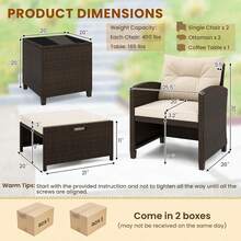 5 Pieces Patio Furniture Set With Ottoman, Wicker Conversation Set W/Cushions, Glass Coffee Table, Outdoor Rattan Lounger Chairs Bistro Set For Porch Balcony Garden Deck Poolside (Beige) - Beige - View 6