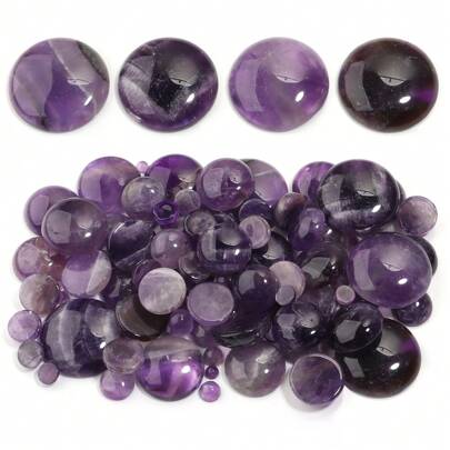 5-10pcs/Pack Natural Amethyst Cabochons, Assorted Sizes, Elegant Purple Gemstone Cabochons For DIY Jewelry Making, Suitable For Necklace, Ring, Bracelet, And Other Accessories