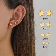 1 Paar 4mm/6mm/7mm/8mm Edelstahl Geometrische Pentagramm Ohrringe, luxuriöser Piercing Ohrring Schmuck für Frauen