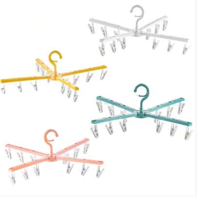 Foldable Windproof Clothes Hanger - 1 Pack, 12 Clips For Baby & Kids Clothes | Multi-Functional Laundry Drying & Storage Organizer (Great Gift Idea)