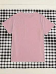 Camiseta gráfica de mujer de manga corta con cuello redondo, de moda con estampado de corazón,Camiseta de Mujer, Manga Corta, Cuello Redondo, Ropa Casual para Primavera y Verano, Blusa Moderna de Moda, para uso diario casual - Rosa - Ver 2