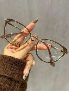 1 Pair Y2K Women's Transparent Cat Eye Glasses, Clear Lens Fashion Eyewear Accessories - Clear - View 9
