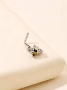 1pc Silver-Color Rhinestone Tiny Simple Stylish Bee Shaped Nose Stud, Suitable For Women's Daily Wear Nose Piercing Jewelry