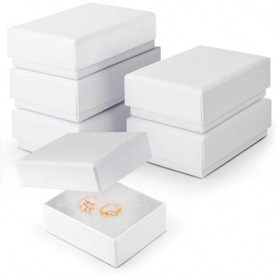 Local Delivery-BULK PARADISE 6-Pack Cotton Fill Cardboard Paper Jewelry Box Gift Case Size 3.08x2.28 X1.1 Inches (White) Package May Vary - Default - View 1