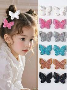 2pcs Girls' Cute & Chic Glittering 3D Butterfly Designed Hair Clips