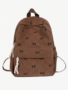 新款时尚蝴蝶结印花大容量学生背包，多功能休闲多口袋通勤包，女士背包，学院风书包，可爱蝴蝶结背包，返校必备，大学背包，大学必备单品