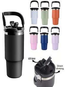 1 件 20/30 盎司不锈钢玻璃杯，带盖和手柄 - 双层隔热，可保温/保冷咖啡杯，防漏，真空隔热，户外容量大