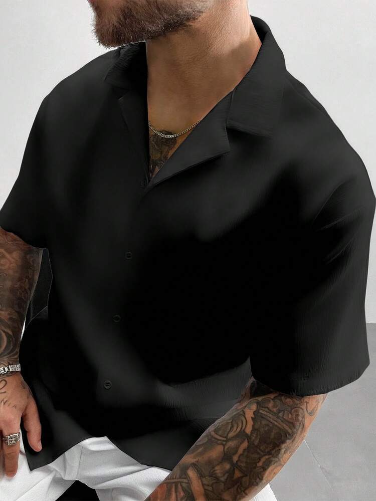 GloMan Retro Style Men's Linen Short Sleeve Shirt, Loose Casual Comfortable Beach Shirt, Suitable For Summer Vacation, Father's Day Gift, White Shirt - Black - View 8