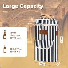 Bolsa aislada y a prueba de fugas Tirrinia para 2 botellas de vino - Enfriador acolchado para viajes, restaurantes, catas, fiestas, un gran regalo para amantes del vino - Rayas - Ver 5