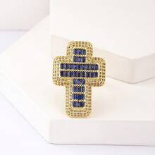 1 件可调节 18K 镀金铜锆石十字架戒指，独特简约设计，适合作为派对/送给爱人/朋友的礼物