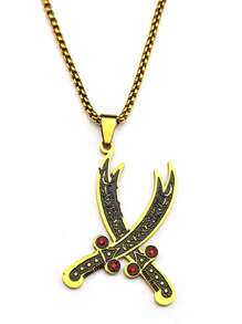 Imam Ali Sword Muslim Islam Knife Chain Necklace For Men Women Stainless Steel Arabic Zulfiqar Enamel Pendant Necklaces Jewlery