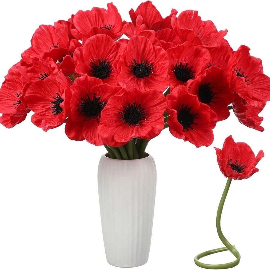 1/6/12pcs Artificial Poppy Flowers, 29cm Fake Flowers, Suitable For Wall, Living Room, Bedroom, Wedding, Party Decoration, Tabletop Decor. Home, Desktop, Kitchen, Wedding, Dining Table, Center Piece, Office, Garden, Outdoor, House, Yard Decoration, Suitable For Spring, Summer, Autumn, Winter. - Red - View 1
