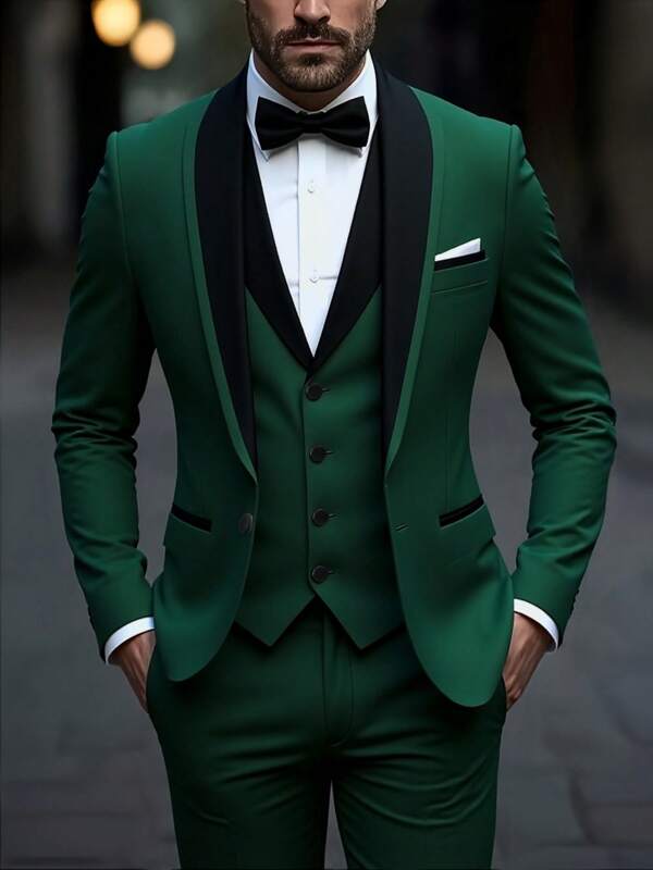 3 Pcs Men's Spring Quality Business Suit Men's Solid Color Groom's Wedding Dress Male Slim Fit Casual Blazers Jackets Vesr Trousers