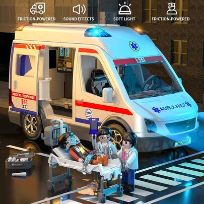 DOLOOWEE Ambulance Toy Truck , Large Toy Cars With Lights & Sounds, Emergency Vehicle Toys, Rescue Role Playset, Play & Learn Toys Christmas  Birthday Gifts