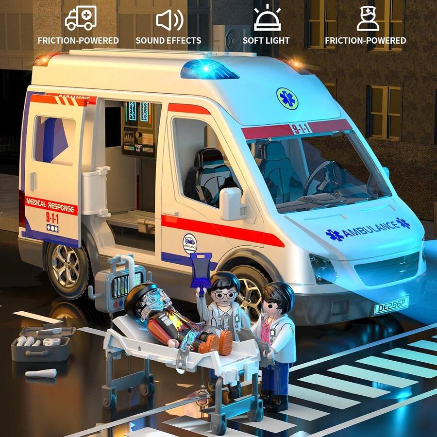 DOLOOWEE Ambulance Toy Truck , Large Toy Cars With Lights & Sounds, Emergency Vehicle Toys, Rescue Role Playset, Play & Learn Toys Christmas  Birthday Gifts - White - View 1