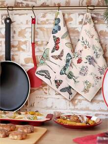2 Pcs Wildflower Kitchen Towels, 16x24 Inch Vintage Hand Towels Absorbent Plant Floral Dish Towels, Farmhouse Kitchen Bathroom Decorations - 蝴蝶2 - 查看 4