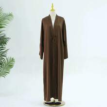 1pc Classic Solid Color Long Sleeve Robe, Elegant, Casual, Lightweight, Fine Fabric Construction, Sophisticated, Fashion, Open-Front Abaya - Abaya - View 18
