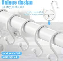 Shower Curtain Hooks, Metal Shower Hooks For Shower Curtain Rod, Rust Proof Metal Shower Curtain Rings, S Hook Set Of 12,White. - White - View 5