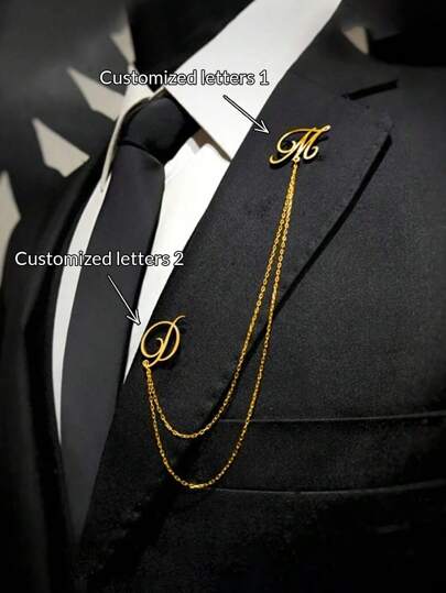 1pc Personalized Chain Letter Brooch, Men's Jewelry And Suit Customized Chain Brooch, Business Style, Groom Brooch, Groom Name Badge Wedding Gift, Engraved Christmas Gift, Stainless Steel Fashion Retro Minimalist,New Year Glamour