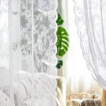 2pc European-Style Embroidered Semi-Transparent Plant Pattern Lace Window Screen Curtain, Home Decoration - White - View 6