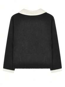 Women's Contrast Color Polo Neck Long Sleeve Shirt, Spring/Autumn