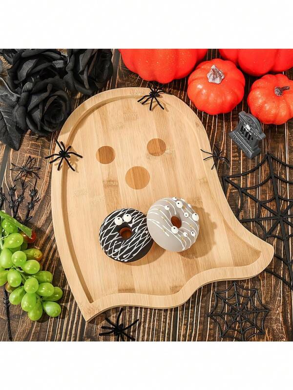 1 pieza Bandeja de madera con fantasma de calabaza de Halloween, plato de cena de fiesta de Halloween, plato de broma de fruta y pastelería, decoración