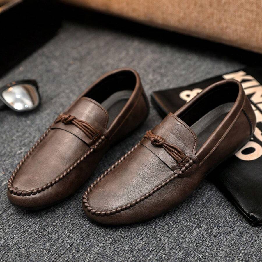 Large Size PU Men's Loafers - Comfortable & Stylish Slip-On Shoes - màu nâu - Xem 1