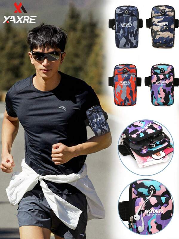 XAXRE 1 Pc Sports Phone Armband, Unisex Armbands, Phone Holder Pouch Case With Earphone Hole, Zipper Closure Arm Bag For Running Exercise Workout Running Gym, Running Key Holder, Sports Storage Bag, Nylon Fabric, Various Camouflage Styles, Suitable For Various Models Of Mobile Phones