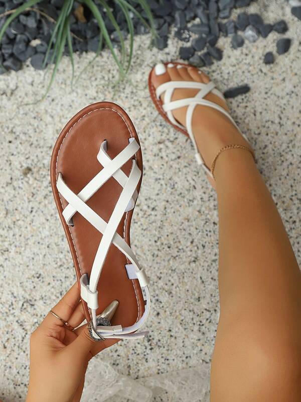 New Criss Cross Strap Open Toe Flat Sandals, Fashion Versatile Suitable For Various Occasions: Campus, Commute, Shopping, Leisure, Available In Pure White, Brown, And Classic Black
