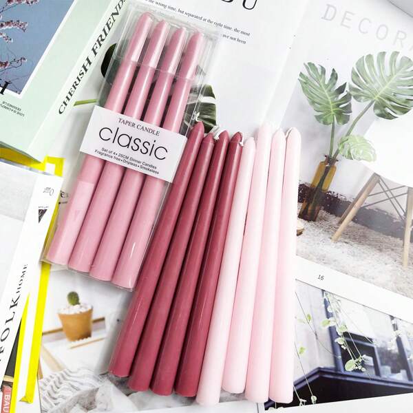 4pcs Pink 10-Inch Pillar Candles, Smokeless & Odorless, Long Burning Time, Church & Prayer Candles, Suitable For Halloween, Christmas, Home Decor, Festivals, Birthday Party, Wedding, Romantic Candlelight Dinner, Autumn Candle Season, Relaxation, Creative Candles, Gift For Her