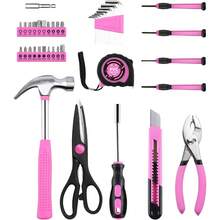 Local Shipping 2025 New  Home Tool Kit General Household Hand Pink Tool Set With Plastic Toolbox Storage Case For Home, Mini Tool Kit For Women40 Pcs - 粉色 - 查看 2