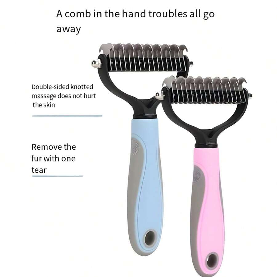 Dog Combs Cat Brushes Dog Grooming Brush Cat Grooming Brush Hair Removal Comb For Dogs Cat Detangler Dematting Brush Grooming Tool For Matted Long Hair Curly Pet L - 藍色 - 查看 1