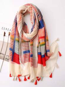 1pc Muslim Women's Versatile Cute Delicate Spring/Summer New Arrival Sweet Retro Pink Series Sunscreen Shawl Scarf - Multicolor - View 1
