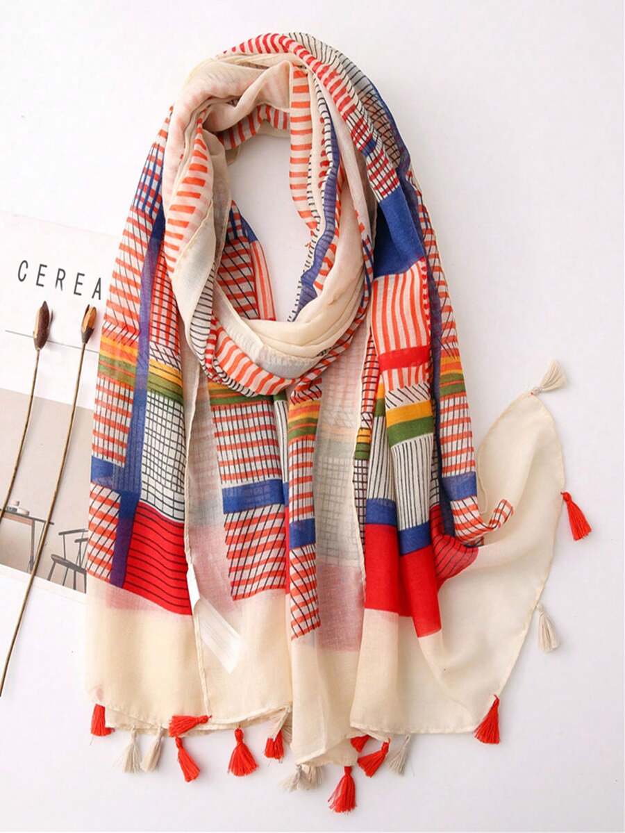1pc Muslim Women's Versatile Cute Delicate Spring/Summer New Arrival Sweet Retro Pink Series Sunscreen Shawl Scarf - Multicolor - View 1