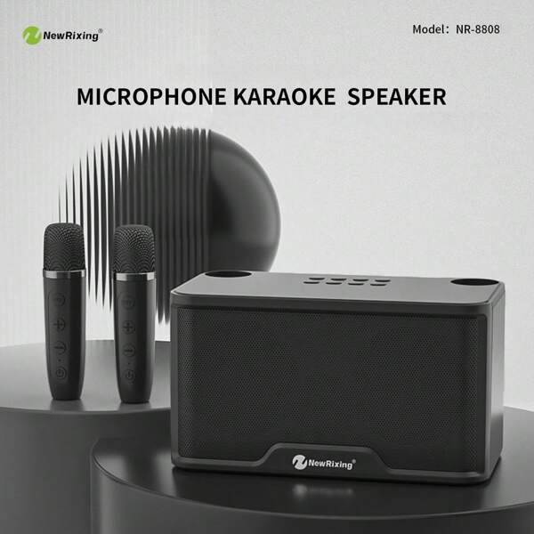 NewRixing NewRixing Wireless Karaoke Machine With 2 Microphones,Wireless Speaker With Mics,BT Speaker,14W,Large Volume, Clear Stereo Sound,With Stand, Entertainment For Family Outdoor Party Singing,Supports AUX,TF Card,USB,AUX,Also Suitable For New Year/Christmas /Halloween/Gifts