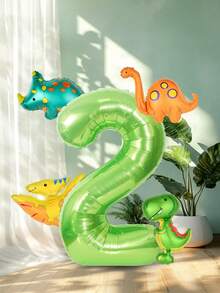 Set de 5 globos con temática de dinosaurio, que incluye globos de papel de aluminio con números dorados y verde salvia de 40 pulgadas + globos de papel de aluminio en miniatura con diseños de dinosaurios, perfectos para fiestas de cumpleaños y decoración con temática de dinosaurios - Multicolor - Ver 15