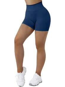 Seamless High Waisted Booty Shorts For Workout - 3" Azul oscuro - Ver 8