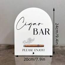 Cartel de bar de puros minimalista de acrílico blanco, con letra negra y diseño de humo - Decoración para recepción de bodas, despedida de soltero, centro de mesa de salón de puros, decoración para eventos de adultos sin electricidad | Pieza decorativa elegante | Artículo decorativo duradero